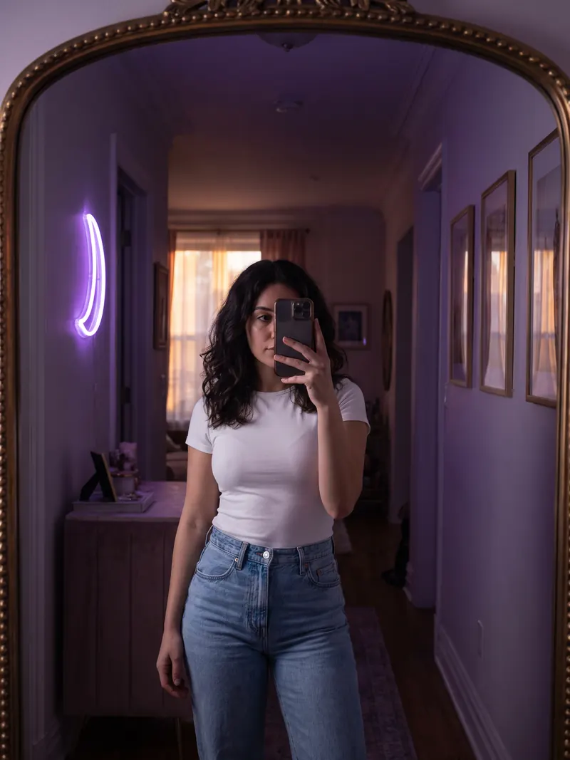 Illustrative image: mirror selfie in a hallway